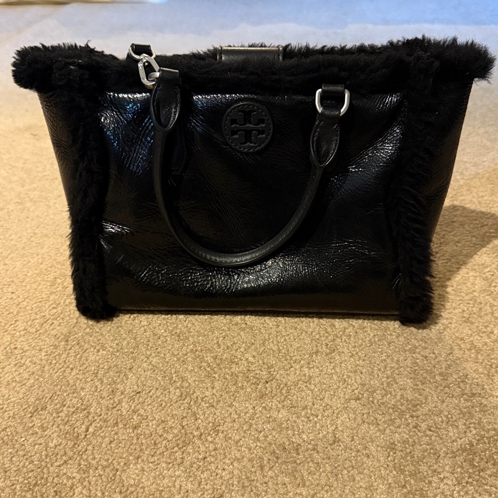 Tory Burch Black Fur-Trimmed Handbag